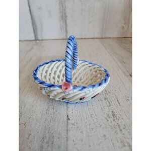 Vintage Spain basket mini porcelain handle home decor xmas figure‎